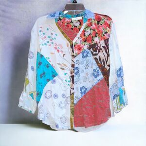Sacred Threads S Mismatched Floral Boho Patchwork Rayon Blouse